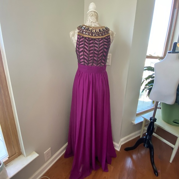 JS Collections Fuchsia Beaded Sleeveless Gown - Picture 7 of 15